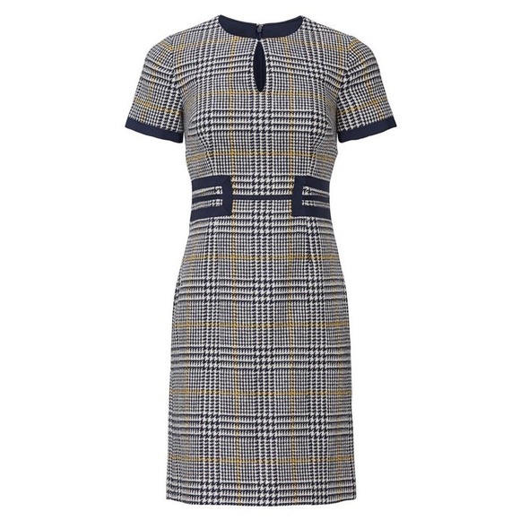 Boden Dresses & Skirts - BODEN 100% WOOL BRITISH TWEED BLUE YELLOW PINAFORE MIDI DRESS UK 10 US 6